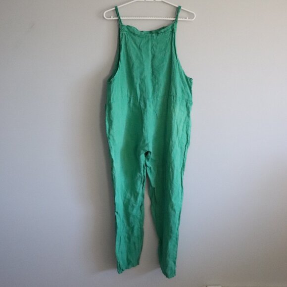 Made in Italy Womens Green 100% Linen Straight Leg One Piece Casual Jumpsuit - Picture 2 of 9